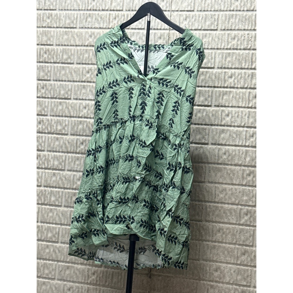 Cupshe Womens Sage Green Geometric Tribal Print Tiered V-Neck Mini Dress Medium